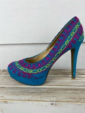 Gianni Bini Alexis platform stiletto heels embroidery rhinestones women’s 7.5M